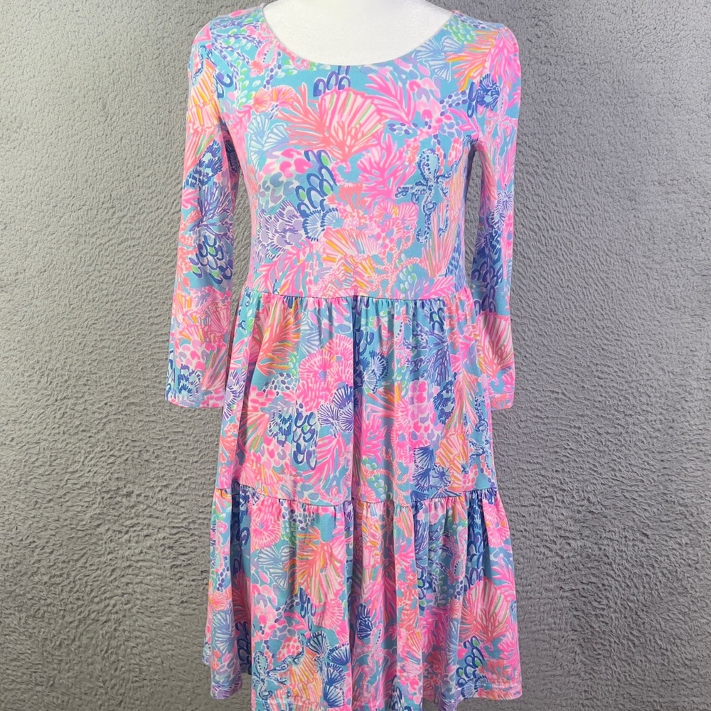 Lilly Pulitzer Geanna Swing Dress Womens XXS Multicolor 3/4 Sleeve Preppy Cotton